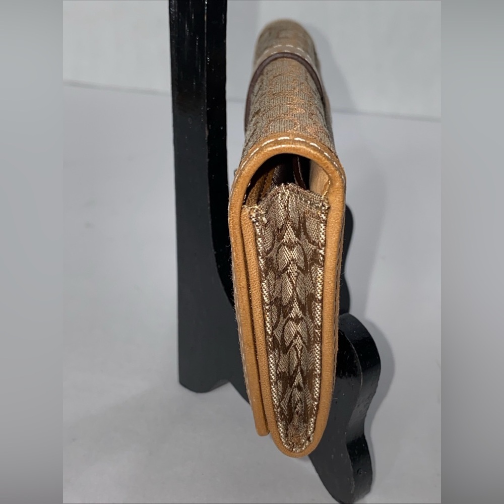 Coach Mini Monogram TAN LONG WALLET W/LEATHER TRIM & BUCKLE VGC - Picture 3 of 14